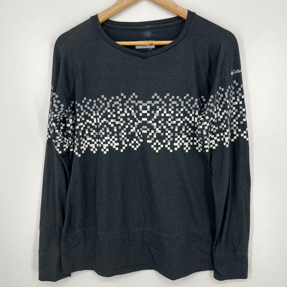 Columbia Womens Long Sleeve Pixel Geometric Raglan‎ Top Dark Gray XL
